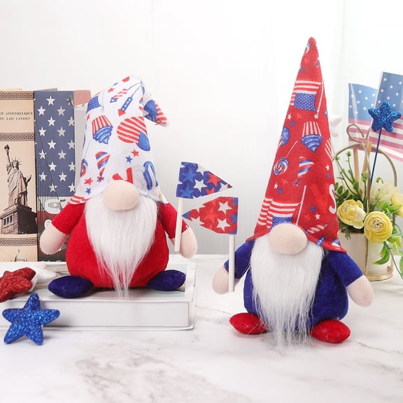 Holiday Decorations, 4Th of July Decoration, Plush Fabric, Beard, White Glitter, Red Decorations, Blue Decorations, 15 in
