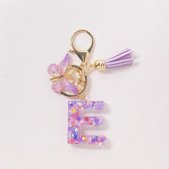 Holiday Decorations Christmas Indoor New Initial Letter Keychains for Women Tassel Purple Cute Car Keychain for Wallet Backpack Bag, E