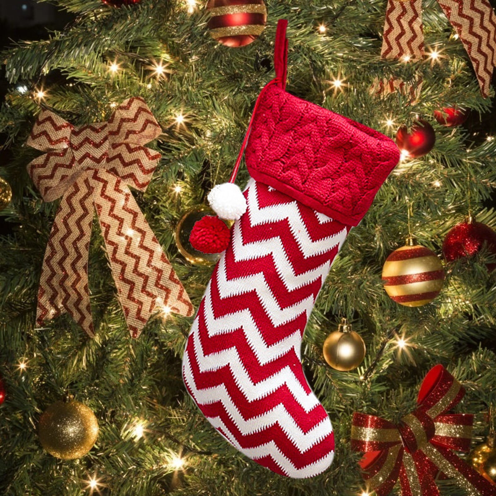 Holiday Decorations Christmas Knitted Socks Yarn Red And White Elk Gift