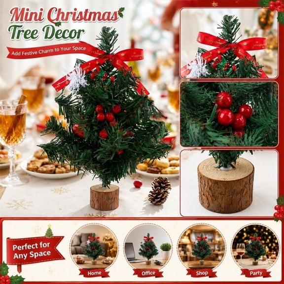 Holiday Decorations, Mini Christmas Tree, Christmas Tree Decorations, Winter Decorations for Home, 12X8X8 Inch Artificial Small Tabletop Christmas Tree with Red Berries and