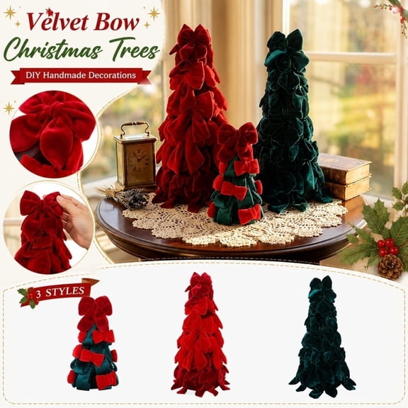Holiday Decorations, Velvet Bows Christmas Tree Centerpiece, Red Christmas Decor Woven Tabletop Ornament, Christmas Ribbon Bow Accent Home Decor, 16X6X6 Inch 1-Piece Freestanding