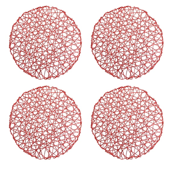Holiday Decorative 15" Round Woven Metallic Foil Shining Placemats,Charger - Set of 4 (Red)