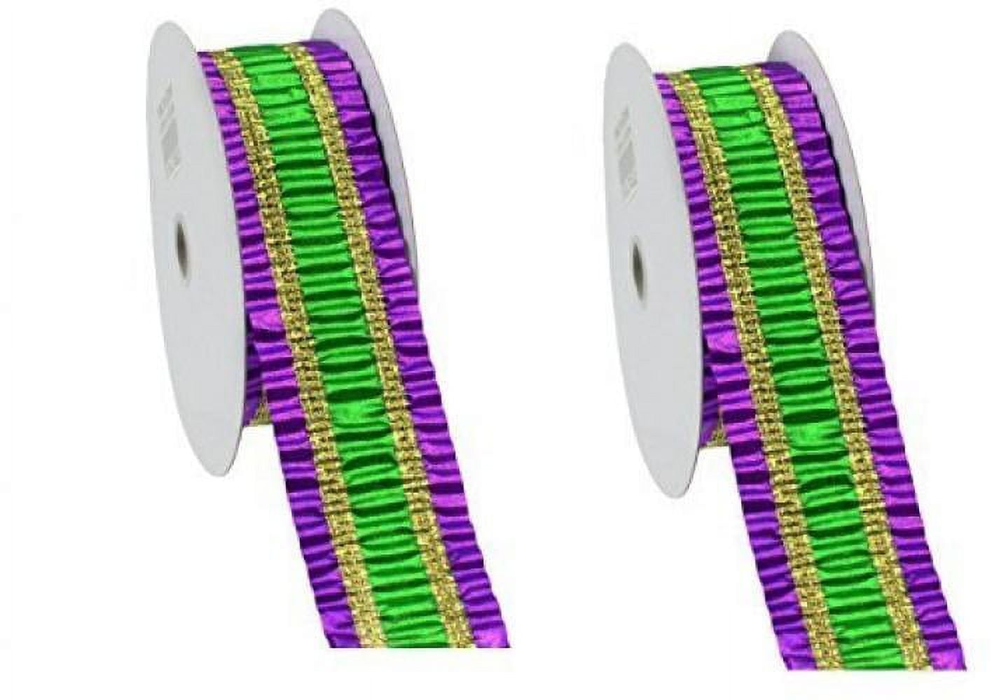 Reliant 2.5 Lame Metallic Wired Mardi Gras Tri Stripe Ribbon in Green/Gold/Purple | 2.5 x 10yd | Michaels