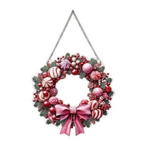 Holiday Decorative Wreath with Ornaments Artificial Pine Branches and Bow Hanging Christmas Door Decoration for Home Office Parties