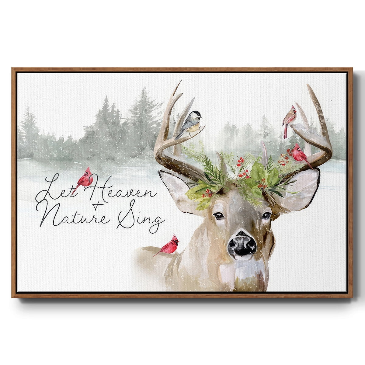 Holiday Deer Collection A - Framed Gallery Wrapped Holiday Canvas - 17 x 25 - Rosewood Frame