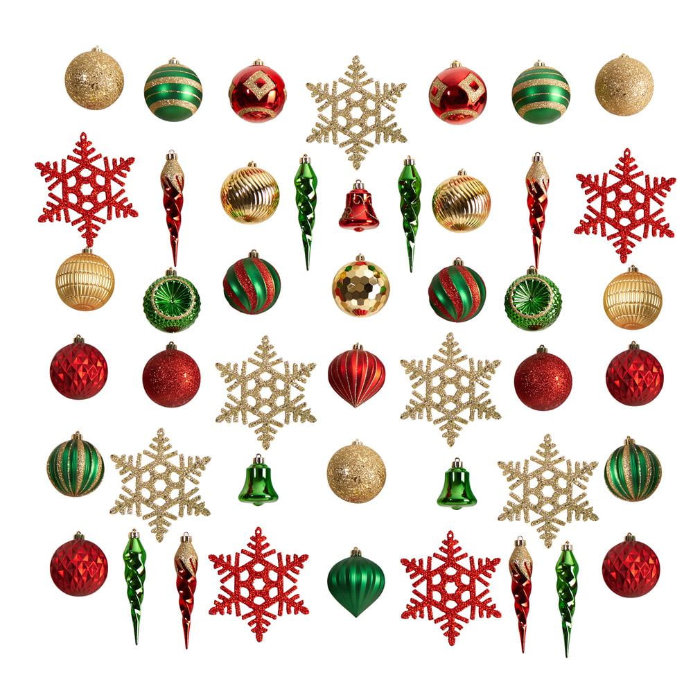 Holiday Deluxe Shatterproof Red Green Gold Ornament Set