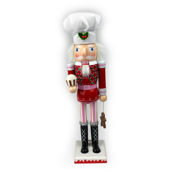 Holiday Depot Pastry Chef Multi-color Costume Traditional Wooden Christmas Decorative Nutcracker, with Cupcake including Gingerbread 3.5" x 15"