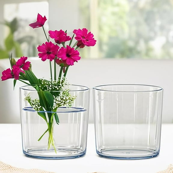 Holiday Designs Clear Plastic Flower Vases: Decorative Centerpiece for Home or Wedding - Non Breakable, Glass Like, Durable - Set of (2) 6x6" Cylinders