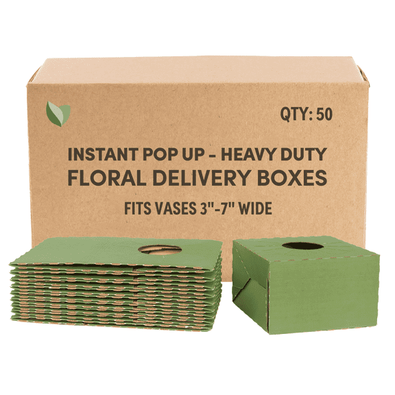 Holiday Designs - Pop-Up Florist Delivery Box, Heavy Duty Corrugated Cardboard Vase Boxes for Secure Floral Arrangements During Transport, 8 x 8 x 5 (Large - Bulk Case of 50)