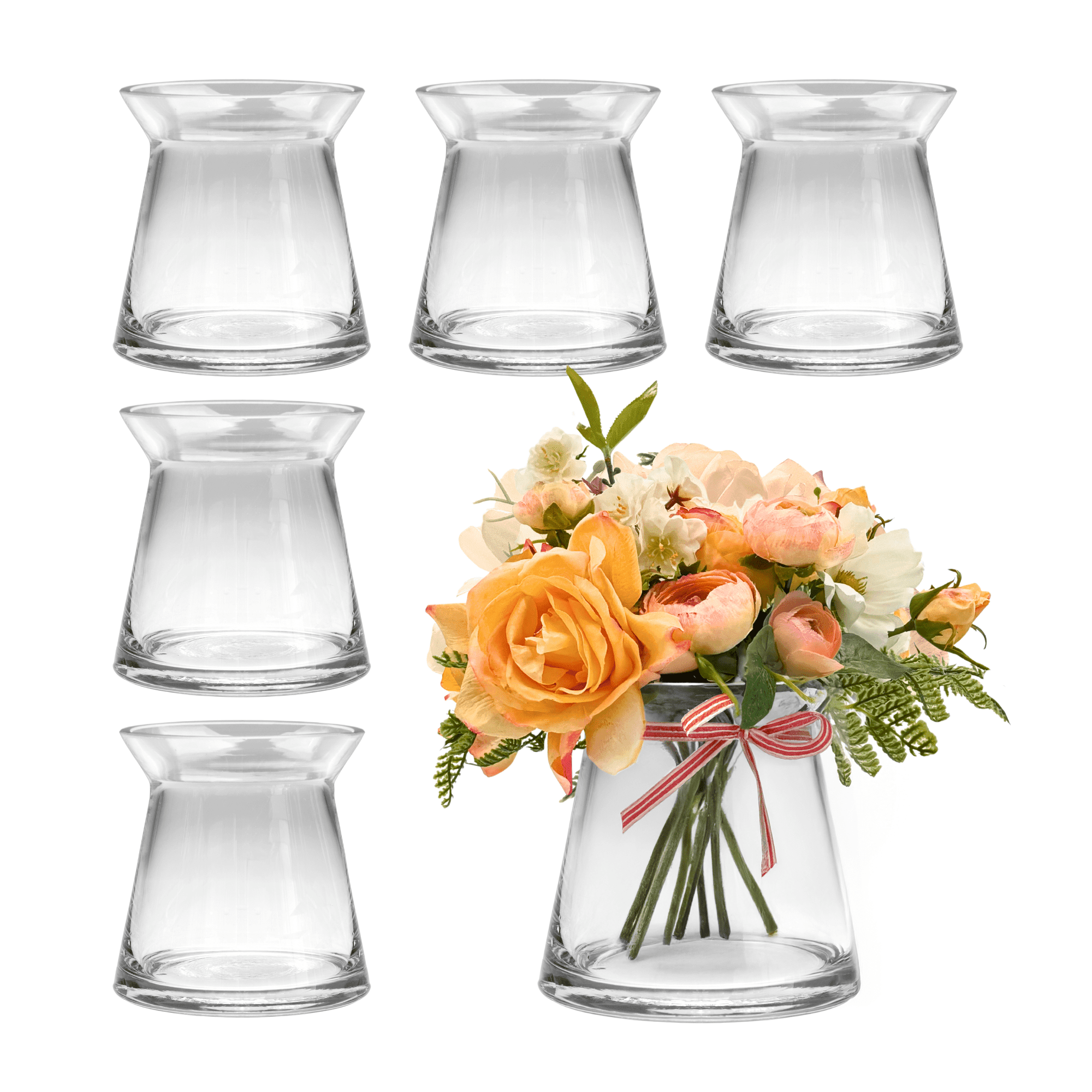Vase Rim Examples Holiday Designs – Set of 6 Clear Glass Vases, Tapered Flower Vases with ...