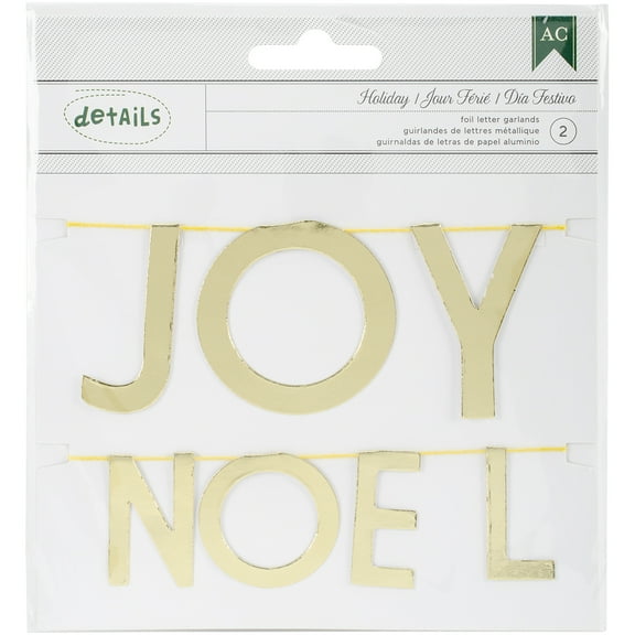 Holiday Details Foil Mini Word Garlands-Gold Joy & Noel