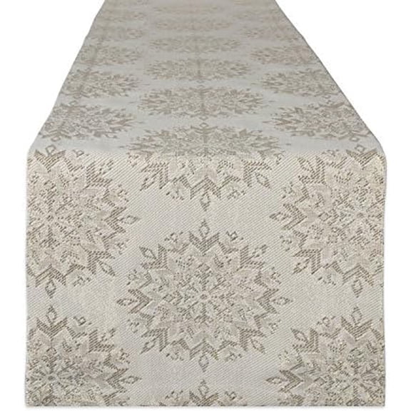 Holiday Dining Table Linen Sparkle Metallic Kitchen Décor, Table Runner, 14x72, Jacquard Snowflakes