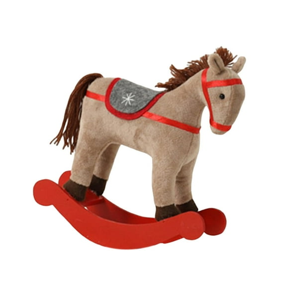 Holiday Display Christmas Rocking Horse Plush Toy Wood Base Seasonal 9x3x10 Inch for Kids Room Decor