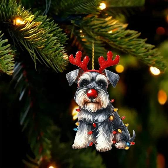 Holiday Dog with Deer Hat Tree Ornament Funny Dog Lovers Personalized Gifts with Name Christmas Ornament for 2D Ornaments for Xmas House Warming for New Home Funny