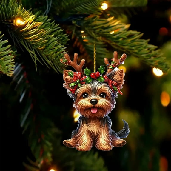 Holiday Dog with Deer Hat Tree Ornament Funny Dog Lovers Personalized Gifts with Name Christmas Ornament for 2D Ornaments for Xmas House Warming for New Home Funny