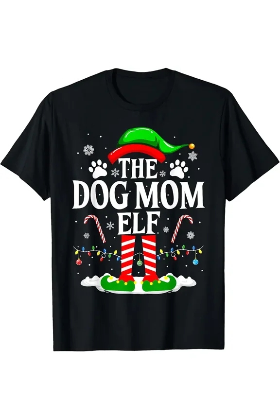 Holiday Dog Mom Elf Cute Festive Pup Lover Winter Family Unisex T-Shirt, up to size 5XL