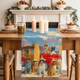 thumbnail image 1 of Holiday Dogs Table Runner, Oil Painting Summer Beach Ocean Sky Cotton Linen Kitchen Table Decoration Washable Dining Tabletop Runners for Home Party Decor 13x60 Inches, 1 of 9