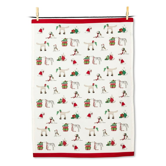 Abbott Collection 56-KT-HOLIDOGS Holiday Dogs Tea Towel, White/Red