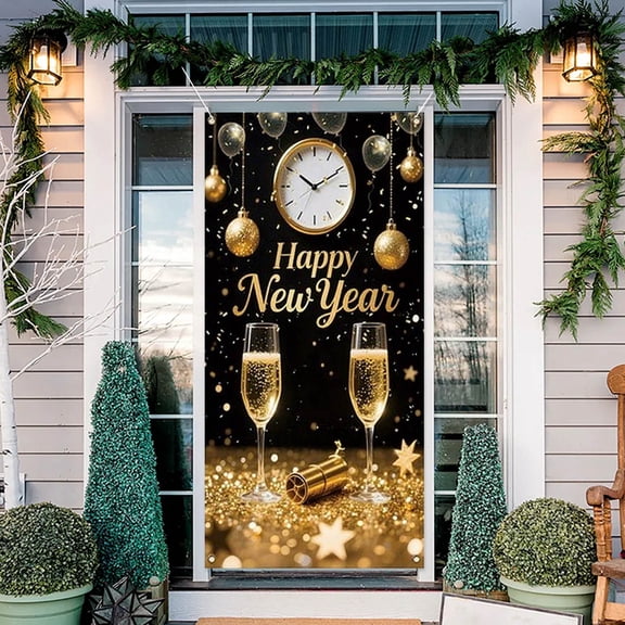 Holiday Door Curtain Dense Polyester Material Waterproof Fade Resistant Christmas Background Decor for Home Storefronts and Party Scene Setup