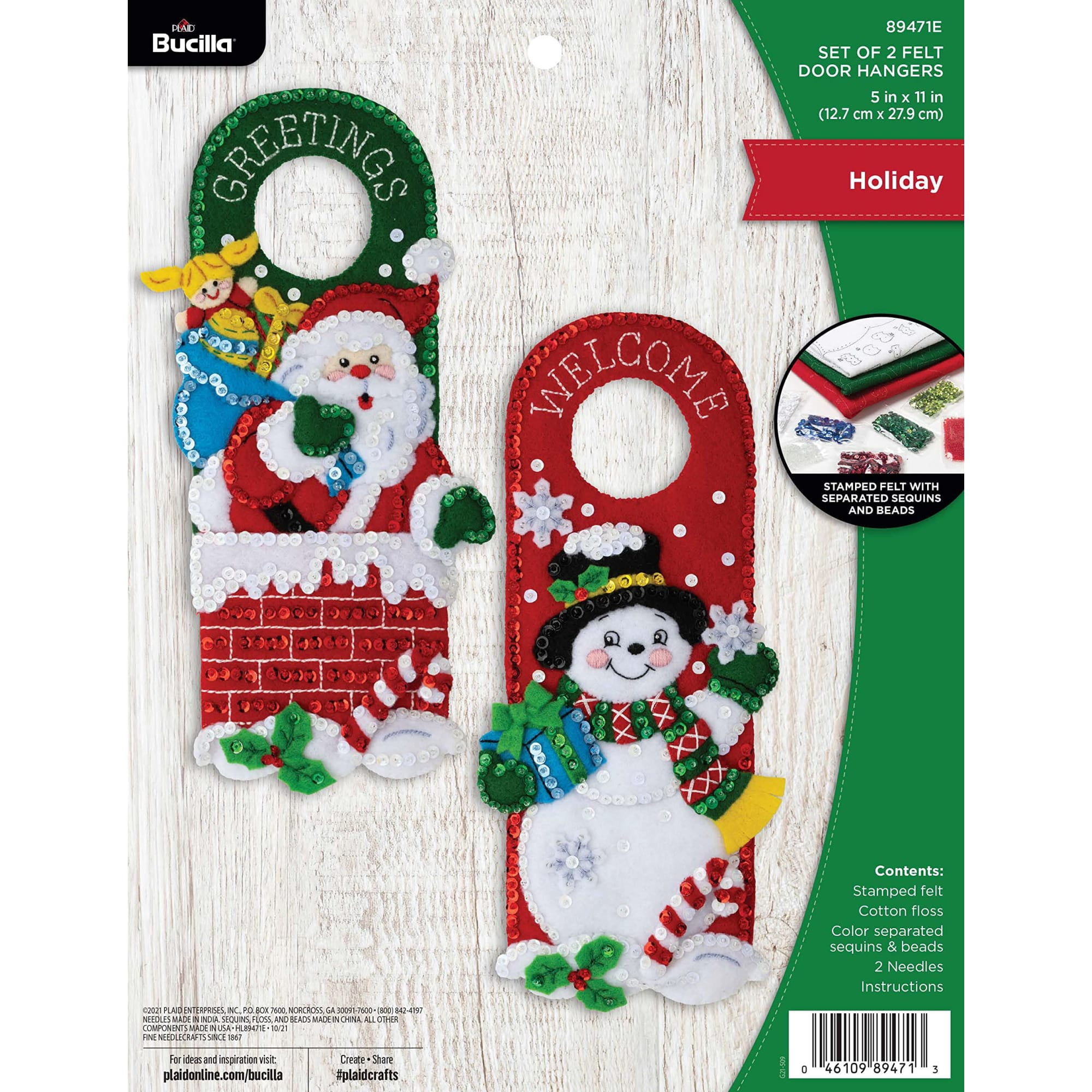 Bucilla Felt Holiday Door Hangers Kit, Set of 2, 5 x 11 in
