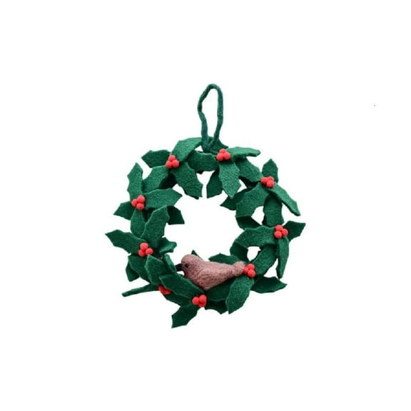 Holiday Door Hanging Handmade Felt Wreath Christmas Robin Red Berries Leaves Decors