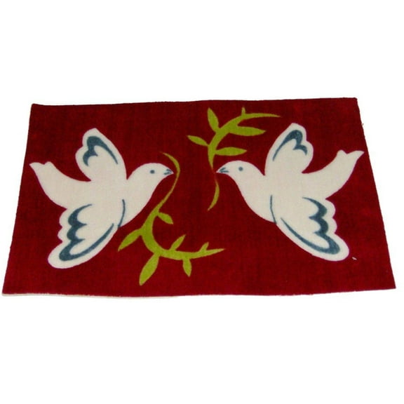 Holiday Door Mat Rich Red Peace Doves Throw Accent Rug
