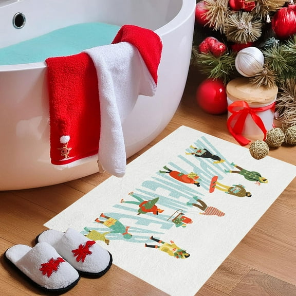 Holiday Doormat 16x24 Inch, Christmas Kitchen Mat with Non-Slip Backing, Absorbent Floor Rug for Entryway & Porch, Easy Clean White Decor MatMulticolor