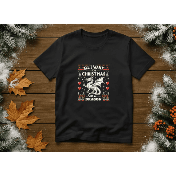 Holiday Dragon Costume Funny Festive Winter Creature Print Unisex T-Shirt, up to size 5XL