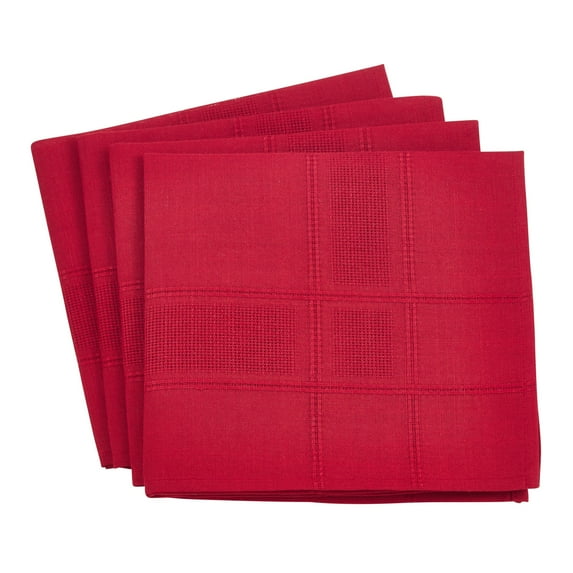 Holiday Drawn Work Thread Design Cloth Napkin 20" Square - 2 Colors (Red, 20"x20" Napkin-Set of 4)