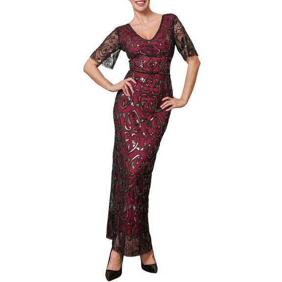 Holiday Dresses For Women Carnival Elegant Evening Gown With Sequin Embroidery Mesh Long Sleeve Party Dress For Formal Occasions And Special Events Banquet Celebration Attire
