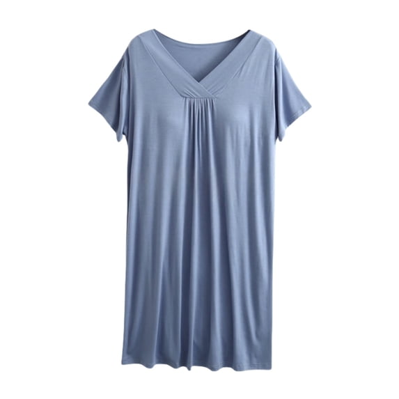 Holiday Dresses for Women Loose Fit Women's Nightgowns & Sleepshirts Soft Short Sleeve Tops V-Neck Casual Womens Sleepwear Blue