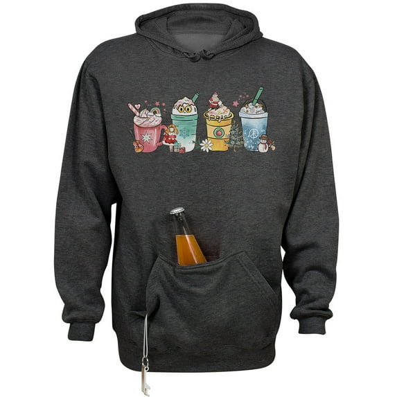 Holiday Drinks Christmas Beer Holder Tailgate Hoodie Sweatshirt Unisex Large Charcoal Heather