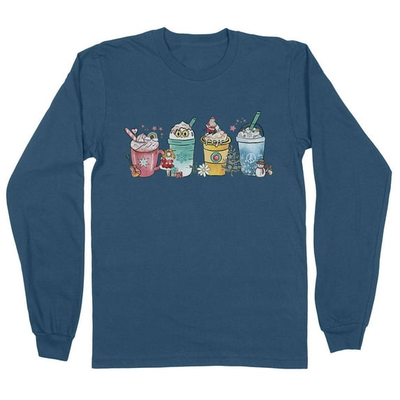 Holiday Drinks Christmas Long Sleeve Shirt Unisex 3X-Large Indigo Blue