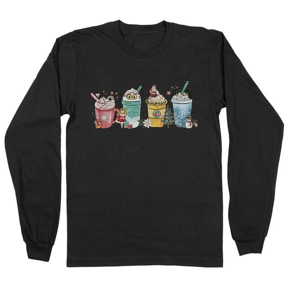 Holiday Drinks Christmas Long Sleeve Shirt Unisex Medium Black