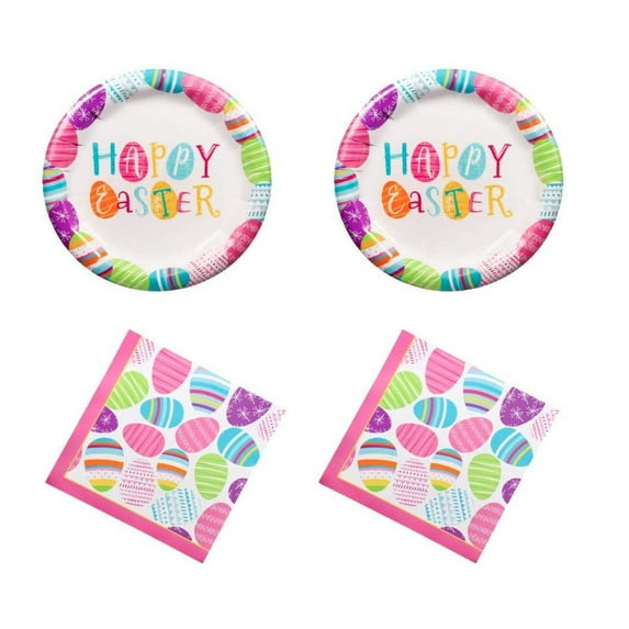 Holiday Easter Party Supplies, Double Set (Includes 36 Large Paper Plates, and 40 Party Napkins)