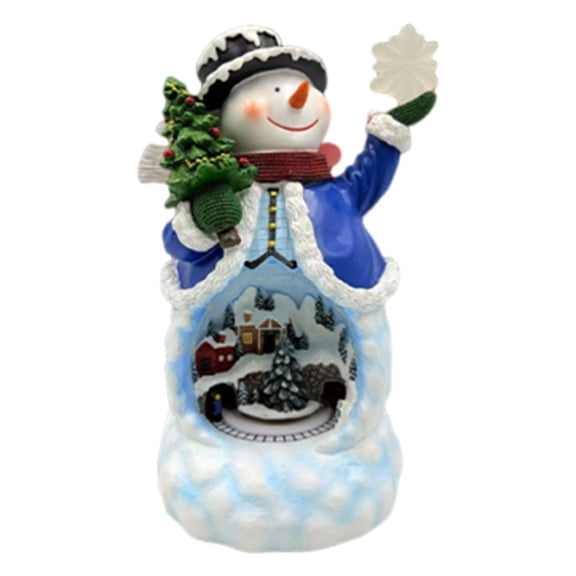 Holiday Electric Rotating Snowman Statue Christmas Centerpiece Decor with Music for Family Gathering Table