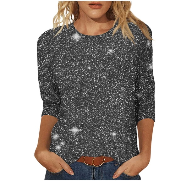 Holiday Elegant Draped Chic Blouse – Women's Sparkling Velvet Top with V-Neck and Long Sleeves, a Pullover Featuring Sequin Patchwork Detail for Casual Luxe Party Wear in Fall Winter