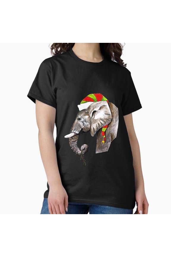 Holiday Elephant Festive Seasonal Winter Animal Graphic Unisex T-Shirt, up to size 5XL