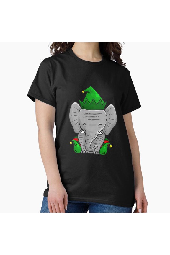 Holiday Elephant Festive Winter Season Cute Animal Graphic Unisex T-Shirt, up to size 5XL