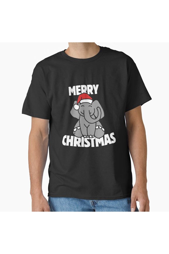 Holiday Elephant Seasonal Cute Winter Animal Lover Graphic Unisex T-Shirt, up to size 5XL