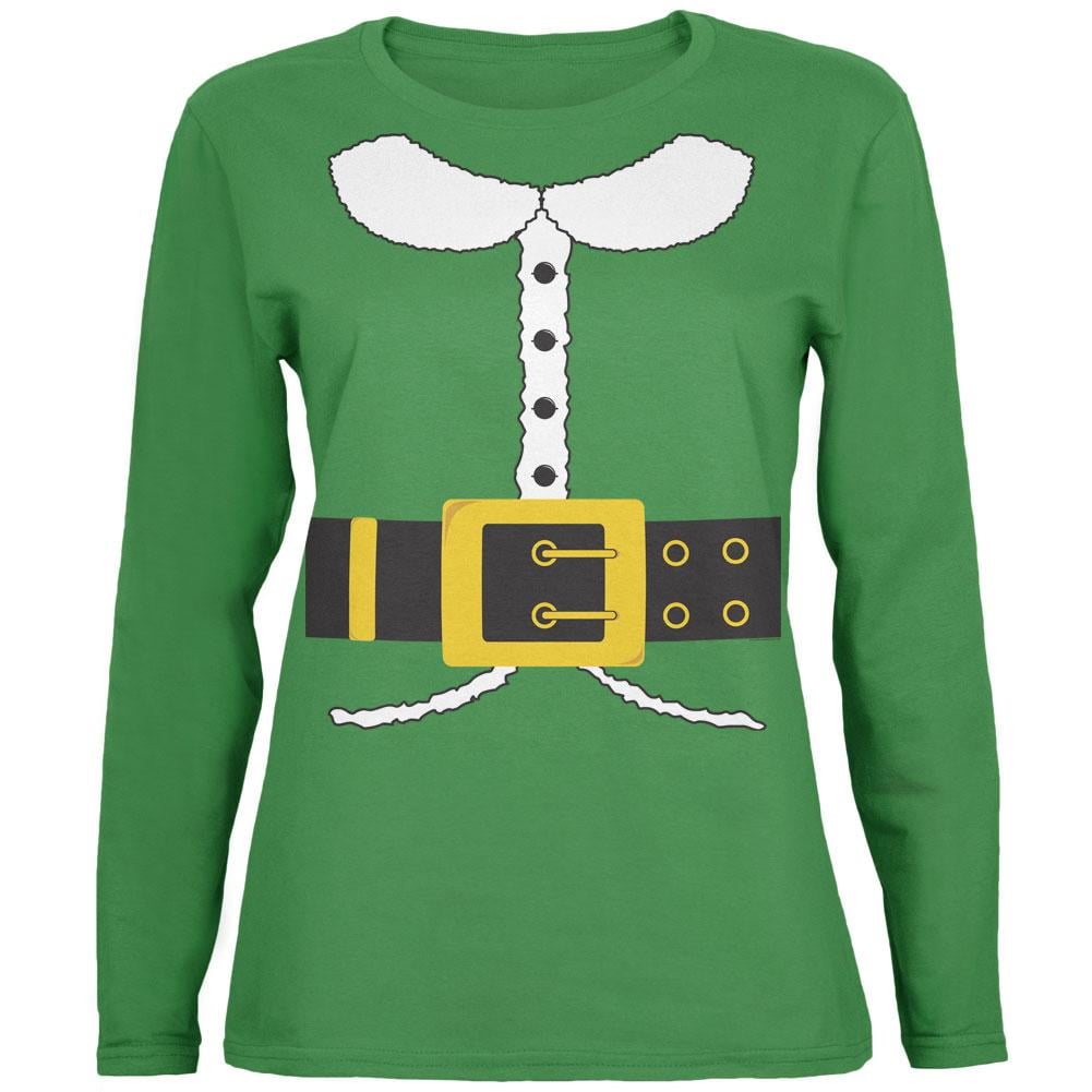 Holiday Elf Costume Green Womens Long Sleeve T-Shirt - Medium