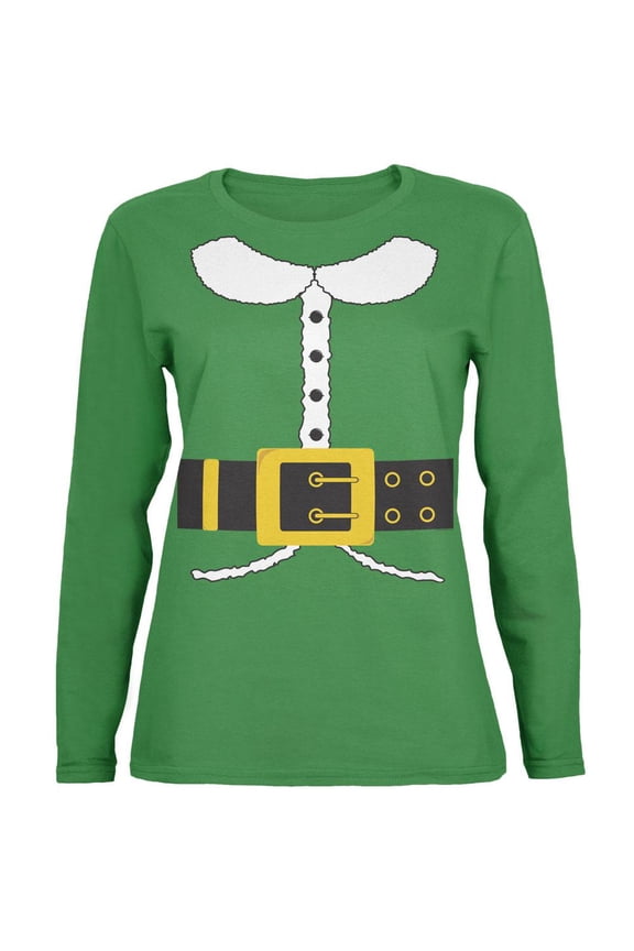 Holiday Elf Costume Green Womens Long Sleeve T-Shirt - Medium