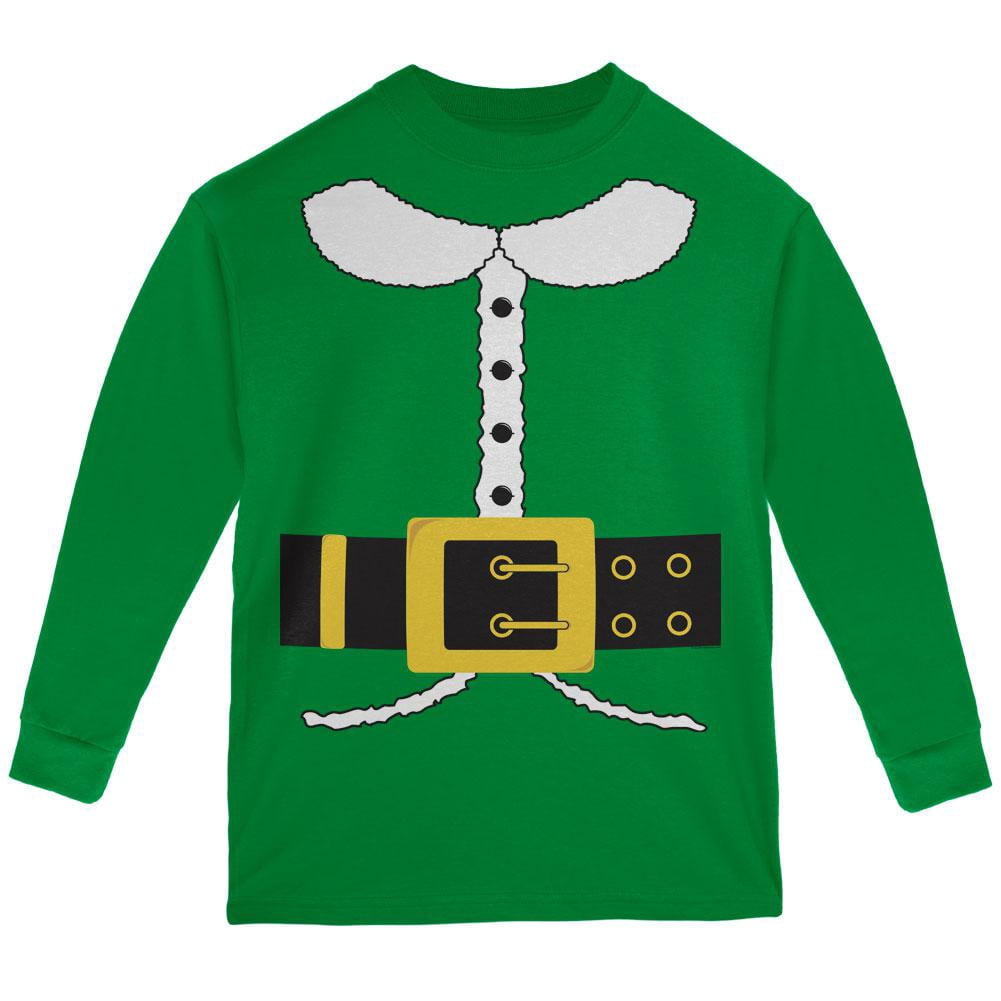 Holiday Elf Costume Green Youth Long Sleeve T-Shirt - Youth Medium