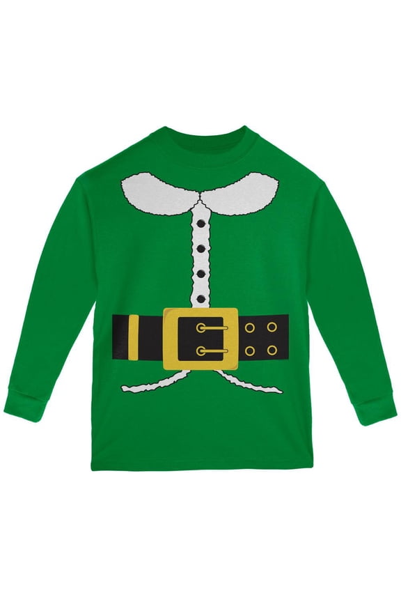 Holiday Elf Costume Green Youth Long Sleeve T-Shirt - Youth Medium