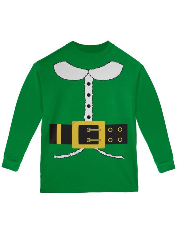 Holiday Elf Costume Green Youth Long Sleeve T-Shirt - Youth X-Large