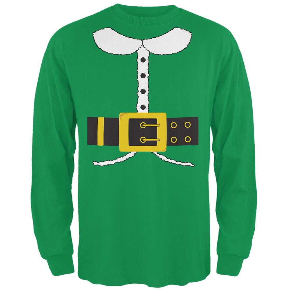 Holiday Elf Costume Irish Green Adult Long Sleeve T-Shirt - Large
