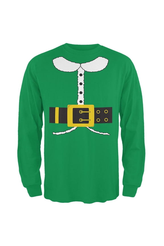 Holiday Elf Costume Irish Green Adult Long Sleeve T-Shirt - Large