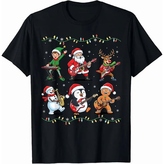 Holiday Elf Music Notes Festive Tune Boys Girls Winter Graphic Unisex T-Shirt, up to size 5XL