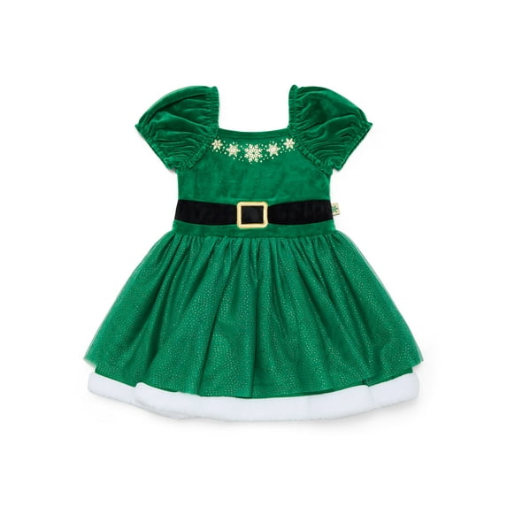Holiday Time Toddler Girls Elf Velour Cosplay Dress with Puff Sleeves, Sizes 12M-5T