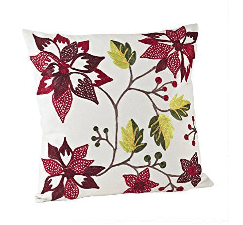 Lighted Embroidered Holiday Throw Pillows - Poinsettia